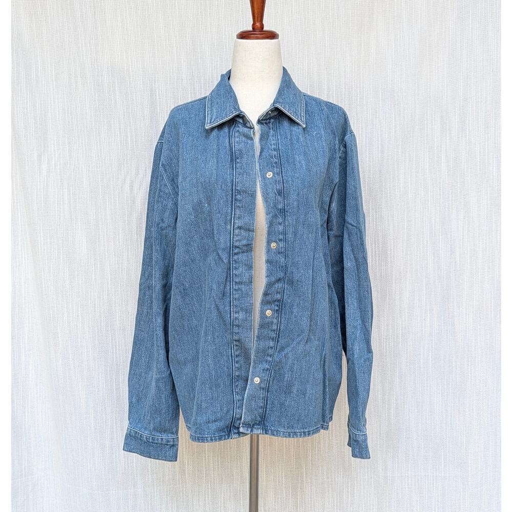 Non Blue Denim Long Sleeve Snap Shirt Track Jacket Washed, size M